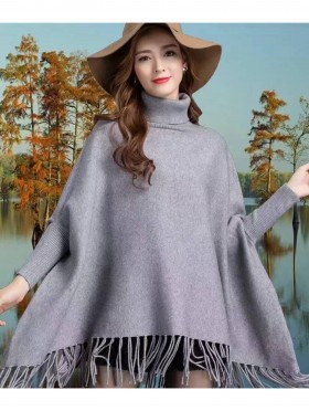 Cashmere Feeling Turtleneck Poncho W/ Comfy Sleeves